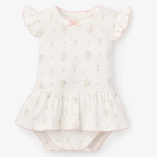 Folklore Floral Organic Cotton Pointelle Bubble Romper – Elegant Baby