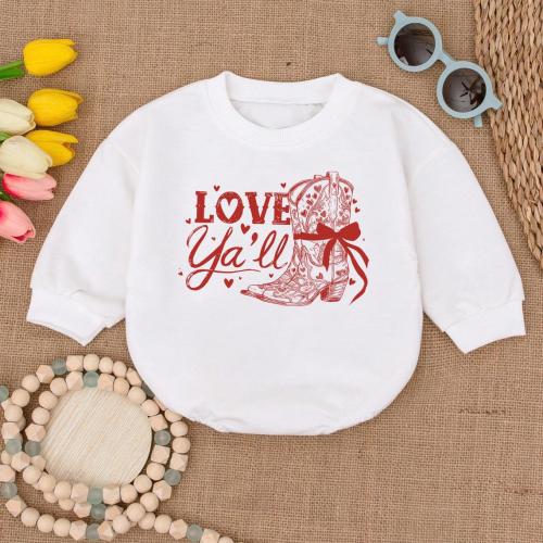 Love Y’all Western Valentine Baby Bubble Romper, Cowboy Cowgirl XOXO Outfit, First Valentine’s Day Infant Toddler Romper