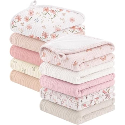 Bearmoss 10 Pack Muslin Burp Cloths, 20"×10" Absorbent Baby Burping Cloths