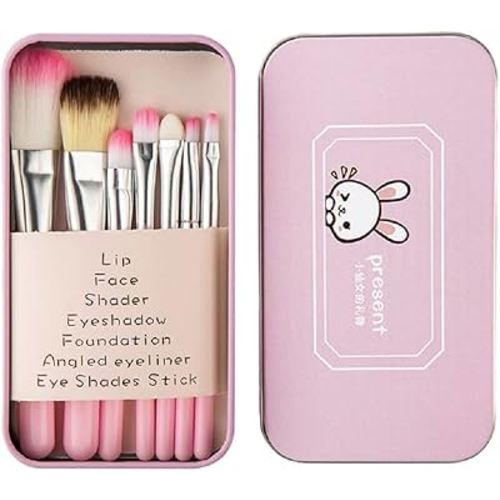 Pimoys Children Makeup Brushes, 7Pcs Makeup Brush Set Foundation Eyebrow Eyeliner Brush Cosmetic Concealer Brushes for Kids Girls, Women trave - Pink with case