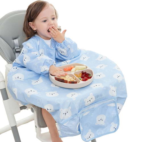 Baby Long Sleeved Bib Toddler Dining Chair Bib Infant 6-36M Self Feeding Food Bib Highchair Table Cover Machine Washable