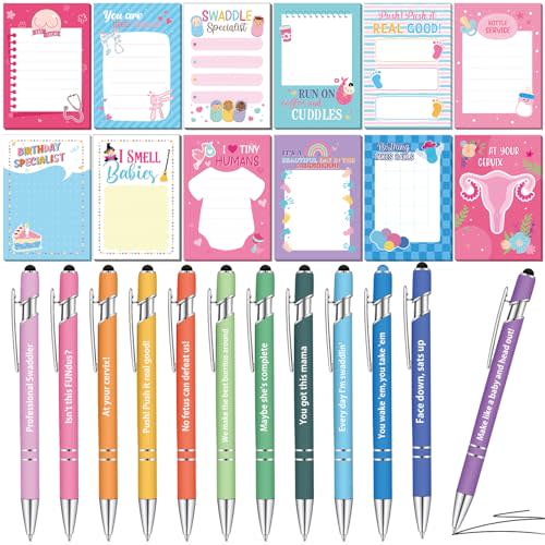 Resholder 24 Pcs Funny Labor and Delivery Nurse Pens and Sticky Notes Set L&d Nurse Doctor OBGYN Appreciation Gift for Medical Supplies Assistants Office