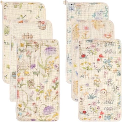 HardNok Muslin Baby Burp Cloths Organic Cotton Blend Set (Garden,6-Pack)
