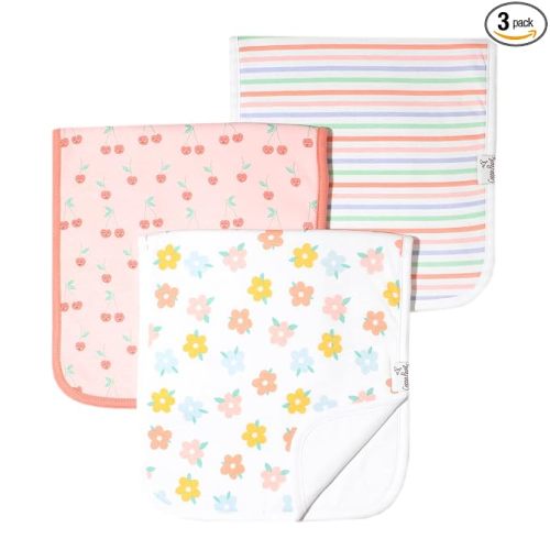 Copper Pearl Premium Baby Burp Cloths - 3-Pack Large Cotton Burp Cloths, Extra Soft Spit Up Rags with 3 Absorbent Layers, Perfect for Baby Girl Gifts (21" x 10" Size, Cheery Set)