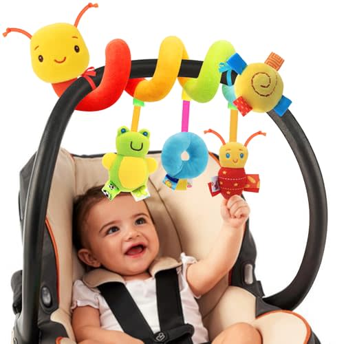 FPVERA Spiral Car Seat Toys - Baby Sensory Soft Plush Hanging Toys for 0-12 Months Stroller Crib Accessories, Essentials for Expecting Moms & Baby Shower Registry Gift