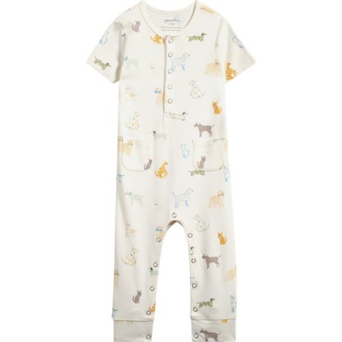 Critter Print Organic Cotton Henley Romper, 3-6M
