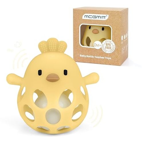 MCGMITT Baby Teething Toys for 3-6 Months, Easy Grasp Silicone Infant Rattle Teether Toy for 0-12 Months, BPA-Free Food Grade Baby Montessori Sensory Toys, Soft Infant Chew Toys for Teething Relief