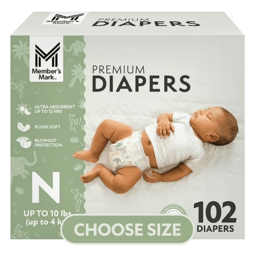 Premium Baby Diapers, Newborn, 102 Count