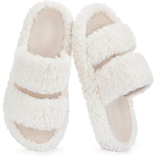 RockDove Women’s Pluffie Slippers with Arch Support & Memory Foam, Cozy Faux Fur Open Toe House Shoes, Gift-Ready Indoor Outdoor Comfort
