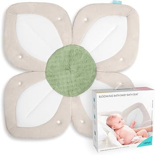 Blooming Bath Baby Bath Seat - Baby Tubs for Newborn Infants to Toddler 0 to 6 Months and Up - Baby Essentials Must Haves - The Original Washer-Safe Flower Seat (Lotus, White/Olive)