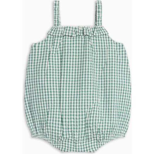 Rosalie Seersucker Ruffle Bubble Romper, Laguna Gingham - Colored Organics | Maisonette