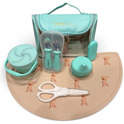 Restaurant Kit by ToddlerToGo. All The Items Your Toddler Needs for Dining Out; in a Handy Carry Bag (Teal Breeze)