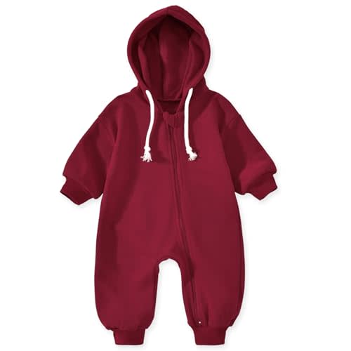 Unutiylo Unisex Baby Boys Girls Long Sleeve Infant Baby Zipper Hooded Jumpsuits Romper Loose Outfit Clothes