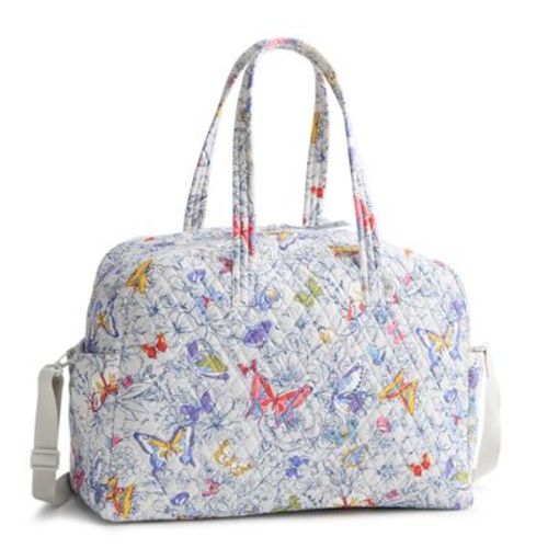 Vera Bradley Women's Outlet Cotton Large Weekender Travel Bag Coastal Breezy Butterflies
