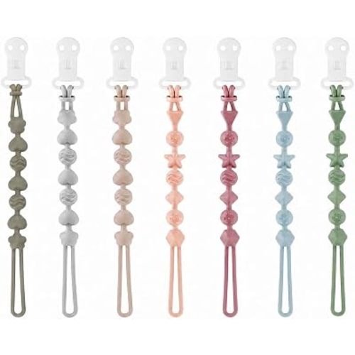 PandaEar 7 Pack Silicone Pacifier Clips, Baby Soother Clips with One Piece Design for Boys & Girls, Baby Pacifier Holder Clips for Teething Toys