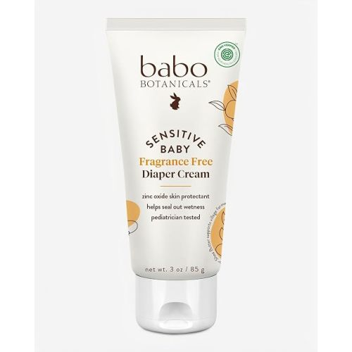 Babo Botanicals Sensitive Baby Fragrance-Free Diaper Cream - 25% Natural Zinc Oxide - Calendula, Shea & Cocoa Butter - EWG Verified - Vegan- From birth on