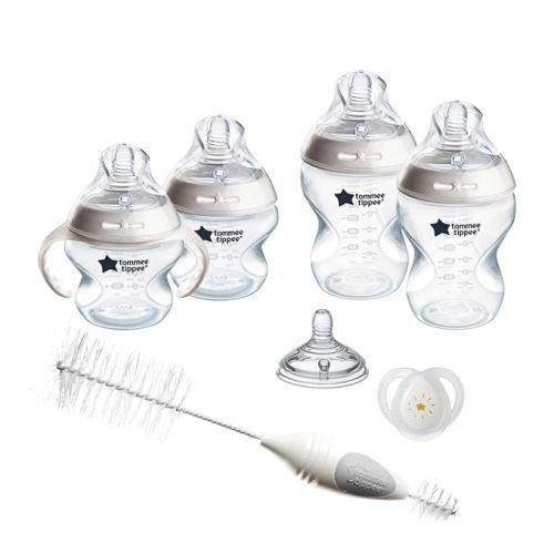 Tommee Tippee Natural Start 12 Piece BPA Free Bottle Set, Includes 2 x 5 oz, 3 x 9 oz, 1 x 11 oz Bottles, Newborn 0+ Months, Slow, Medium & Thicker Flow Breast-Like Nipples, Cleaning Brush, Clear