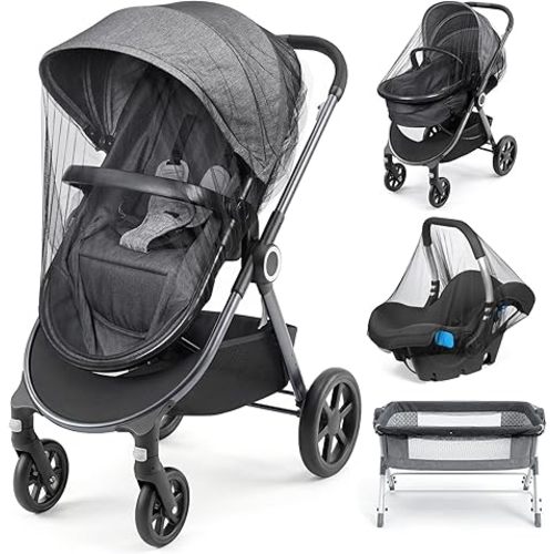 Orzbow 3 Pack Mosquito Net for Stroller | Universal Baby Mosquito Net for Strollers, Car Seats, Bassinets, Cradles, Playards, Pack N Plays and Mini Cribs, Baby Summer Travel Essentials, Black