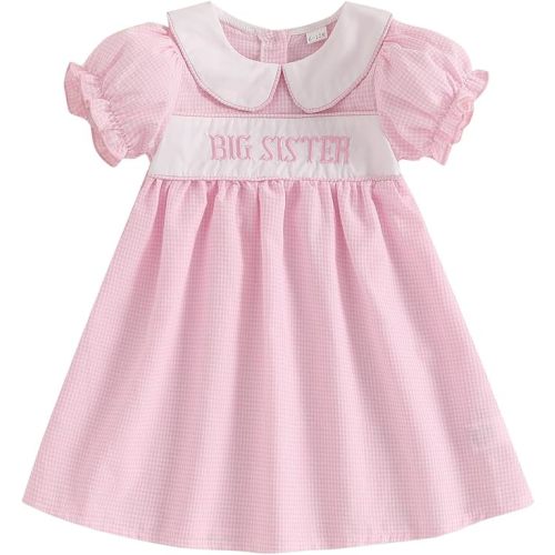 Big Sister Little Sister Matching Outfits Baby Girl Smocked Short Sleeve Romper T-Shirt Toddler Dress Summer Clothes