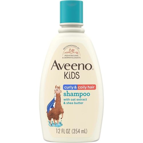 Aveeno Kids Curly & Coily Hair Shampoo, Hydrating Shampoo for Type 3 & 4 Hair, Kids Curly Hair Products suitable for Sensitive Scalps with Oat Extract & Shea Butter, Paraben-Free, 12 fl. oz
