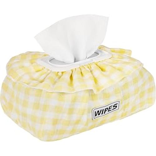 Baby Wipes Cover – Muslin Cotton Wipes Dispenser, Universal Size Fits All Wipes & Tissues, Diaper Pouch for Nursery, Living Room & Diaper Station (Yellow)