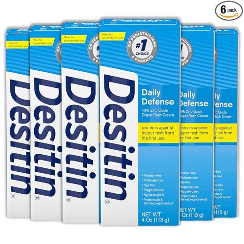 Desitin Daily Defense Baby Diaper Rash Cream with 13% Zinc Oxide Barrier Cream to Treat, Relieve & Prevent Diaper Rash, Hypoallergenic, Dye-, Phthalate- & Paraben-Free, 4 oz, 6 Pack