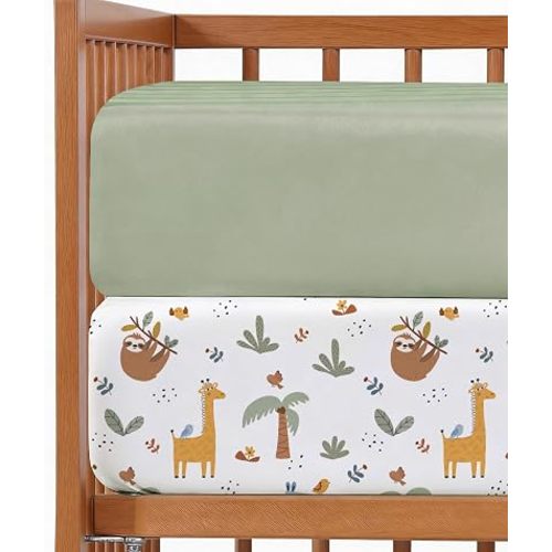 2-Pack Mini Crib Sheets Fitted - Pack N Play Sheets - 38 x 24in, Safari