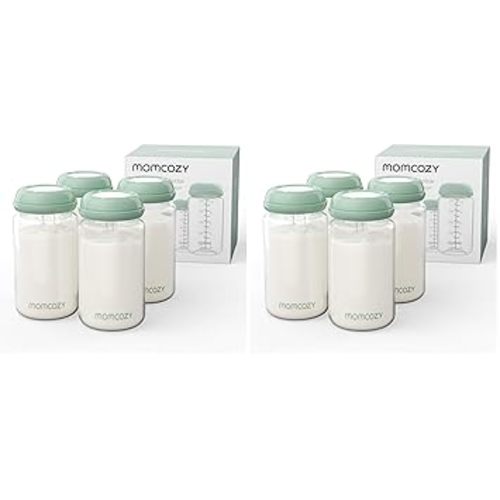 Momcozy Natural Baby Bottle, Wide-Neck, BPA Free Breast Milk Container, Storage Collection Bottle for Fridge & Milk Cooler, Breastfeeding Essential, 10 oz, 4 pcs (Pack of 2)