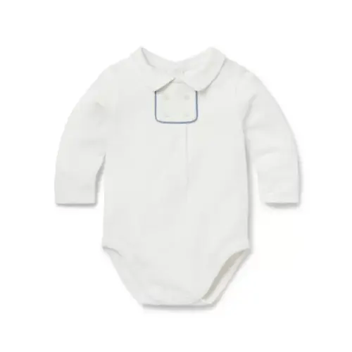 White Baby Button Collared Bodysuit by Janie and Jack