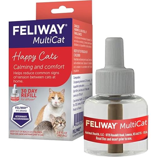 FELIWAY MultiCat Cat Calming Diffuser Refill (1 Pack, 30 Day Supply ) – Helps Reduce Fighting, Tension & Aggression Between Cats – Cat Pheromone Diffuser Refill for Multi‑Cat Homes