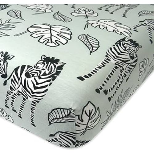 HonestBaby Fitted Crib Sheets Set Standard Mattress, 100% Organic Cotton Baby Boys, Girls, Neutral, 1 Pack - Baby Zebra, One Size