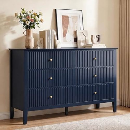 RoyalCraft 6 Drawer Dresser, Fluted Dresser for Bedroom, Blue
