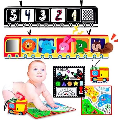 teytoy Black and White High Contrast Baby Toys for Newborn 0-3 3-6 Months, Tummy Time Mirror Soft Book for Babies Visual Stimulation Montessori Sensory Infant Crinkle Tissue Box Toys