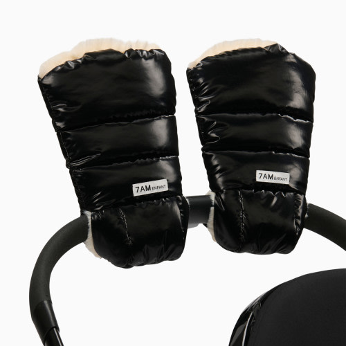 7AM Enfant Warmmuffs - Black Liquid Shine/Arctic White Faux Fur