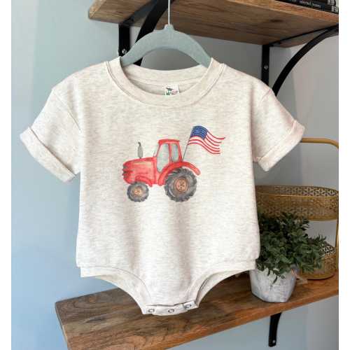 Red Tractor with Flag Sublimation Baby Shirt, Laughing Giraffe Tee, Custom Kids T shirt