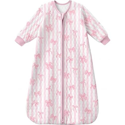 Yoofoss Baby Sleep Sack 6-12 Months 1.0 Tog Long Sleeve Sleep Sack Organic Cotton Wearable Blanket for Infants 2-Way Zipper Quilted Sleeping Sacks(Medium)