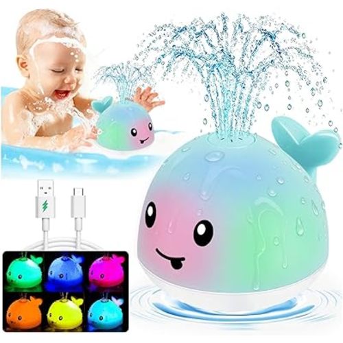 Baby Bath Toys 6-12-18 Months - Christmas Stocking Stuffers For Kids Ages 1-3 1 2 3 Year Boy Girl Gifts, Infant Baby Gifts Light Up Whale Bath Toy Sprinkler, Bathtub Water Pool Toy For Toddlers