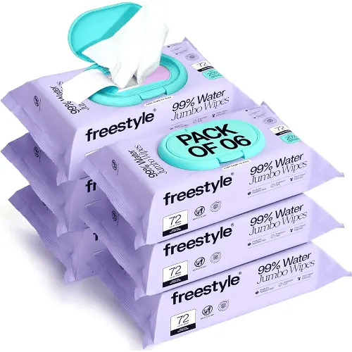 Freestyle Soft Jumbo Baby Wipes, Hypoallergenic and Unscented, Water-Based Wet Wipes for Babies, Finely Suited for Sensitive Skin, Thick & Oversized, Pack of 6, 72 Wipes Per Pack
