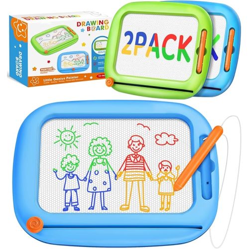 2 Pack Magnetic Drawing Board, Toddlers Toys Ages 1-2 & 2-3, Learning and Educational Writing Painting Doodle Pad for Toddlers for 1 2 3 Year Old, Ideal Christmas Birthday Gifts for Kids Boys Girls