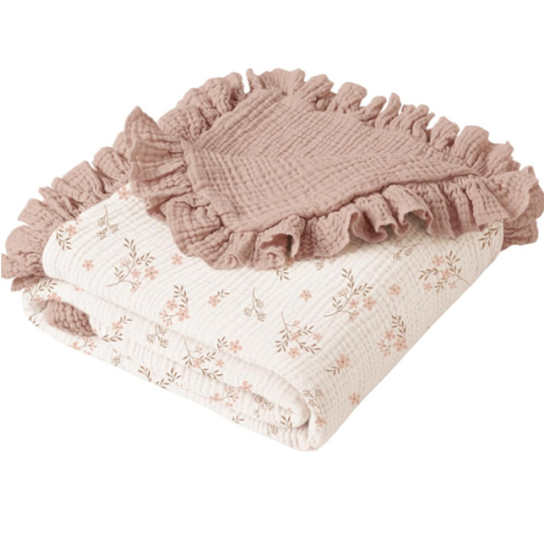 Konssy Flounce Muslin Baby Blankets, Cotton Crib Blanket for Baby Infant Toddler, Super Soft and Lightweight Nursery Blankets 40"x36" (Petal Dream)