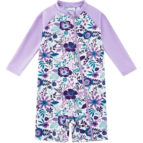Baby Girl One Piece Swimsuit Sunsuit with Full-Length Zipper UPF 50+ Sun Protection Infant Swimwear