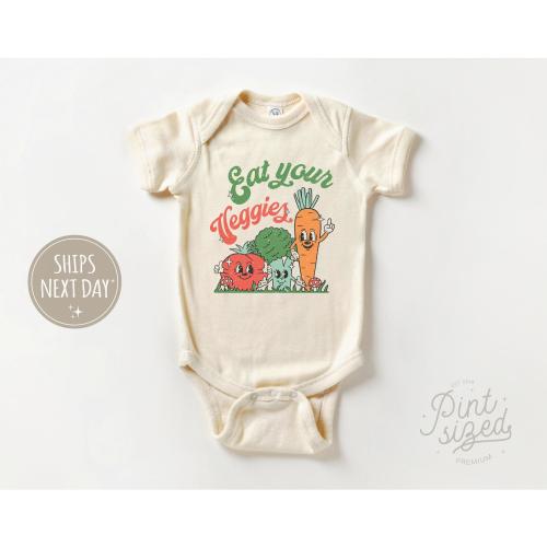 Eat Your Veggies Baby Onesie® - Retro Natural Bodysuit - Cute Vegetable Onesie®