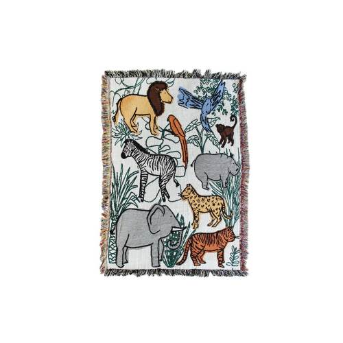 Jungle Animals Cotton Throw Blanket – Colorful Kid's Room Decor