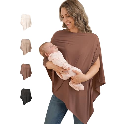 Konssy Rayon Made from Bamboo Nursing Cover for Breastfeeding, Buttery-Soft 360 Full Privacy Nursing Poncho, Breathable Stretchy Breastfeeding Cover, Multi-Use Car Seat Canopy (Chestnut)