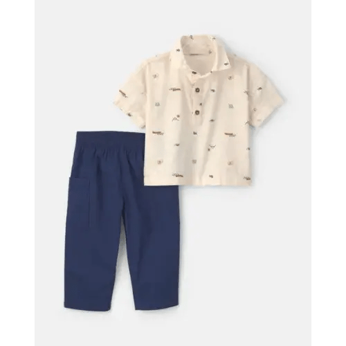 Baby Boy 2-Piece Chambray Short-Sleeve Top & Pant Set - Cream/Blue | Carter's