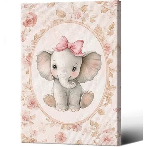 Adorable Baby Elephant Posters Wall Art Decor Canvas Wall Art Lovely Animal Portrait Picture Artwork Painting Baby Room Nursery Bedroom Posters Corridor Wall Decor 12X18 in Unframed
