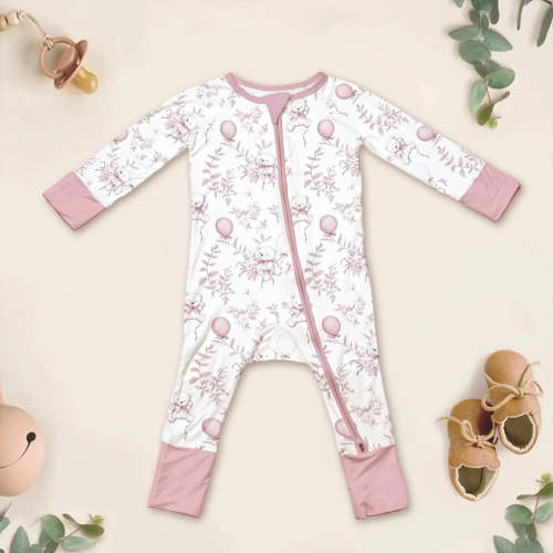 Pink Bear Toile de jouy Convertible Zippered Romper – Zumbamboo