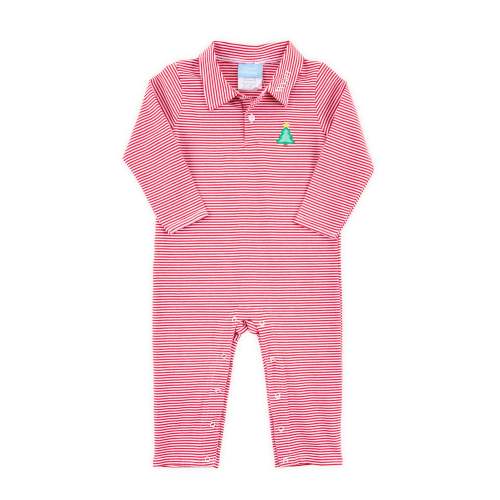 Christmas Tree Red Stripe Polo Romper
