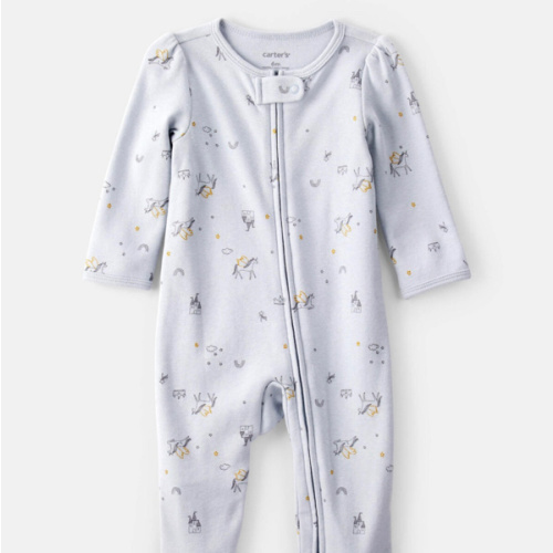 Baby Girl Unicorn Star Print 100% Cotton Long-Sleeve 2-Way Zip Sleep & Play Pajamas - Blue | Carter's
