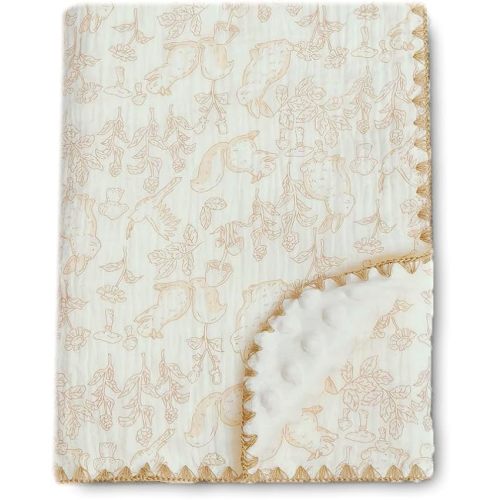Baby Swaddel Blanket Cotton Muslin Thick Bath Towel Dotted Backing Double Layer Receiving Blanket 40"x40" (Forest Rabbit)